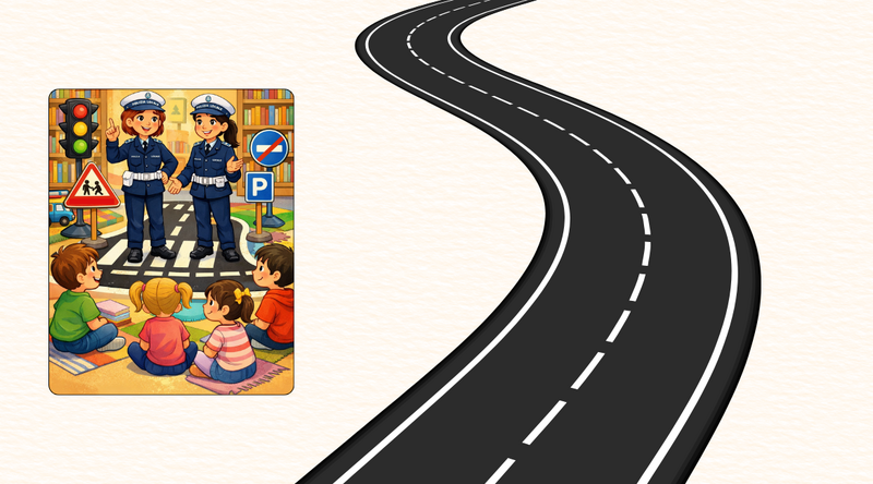 Verkehrspolizistinnen in der Bibliothek